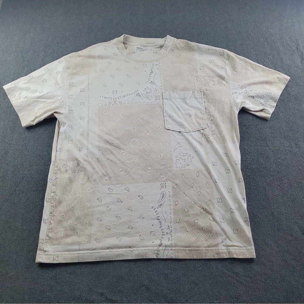 Abercombie & Fitch Bandana Paisley Patchwork T Shirt Large Beige Oversized